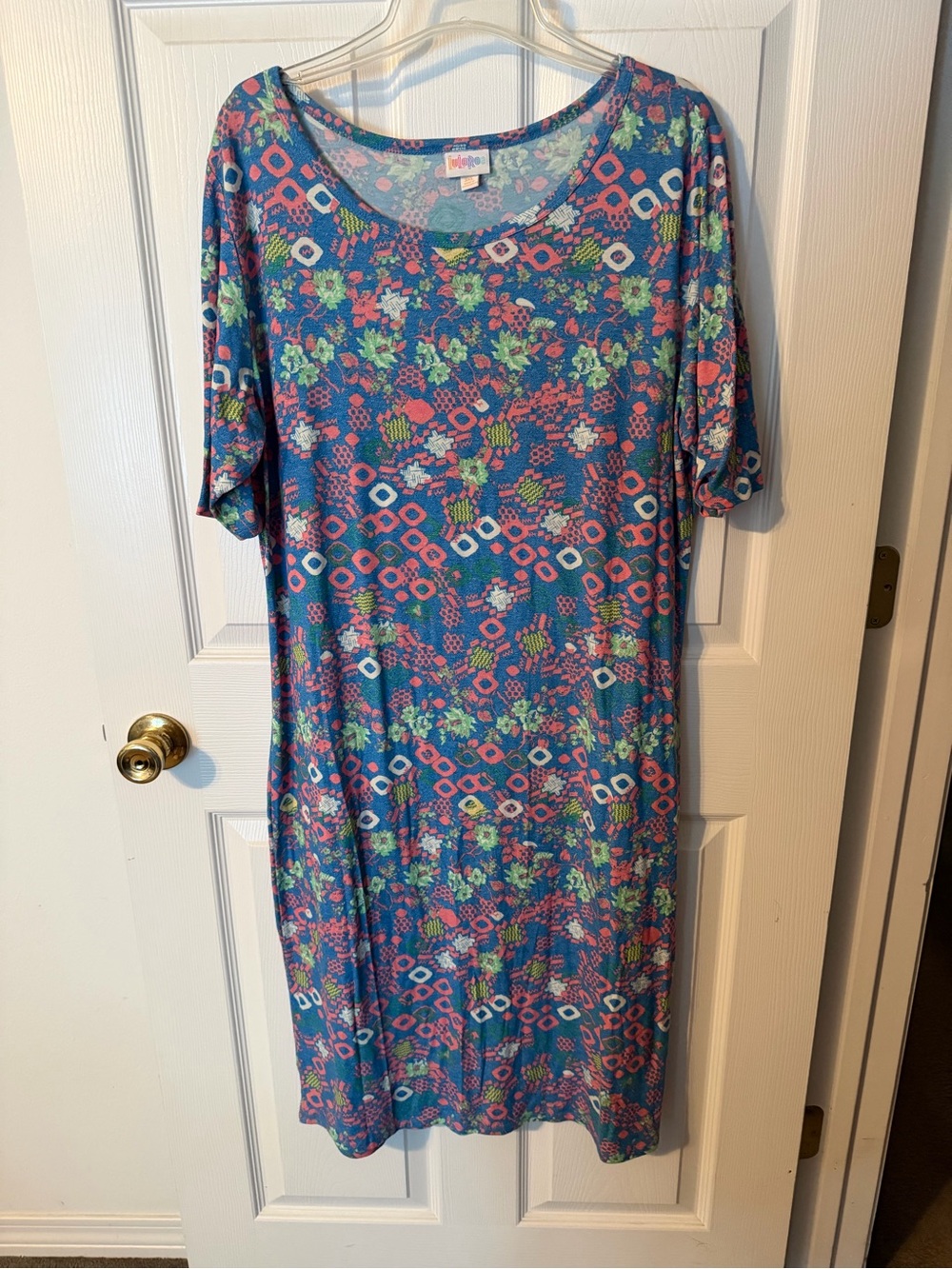 LuLaRoe Blue Floral & Geometric Scoop Midi Dress